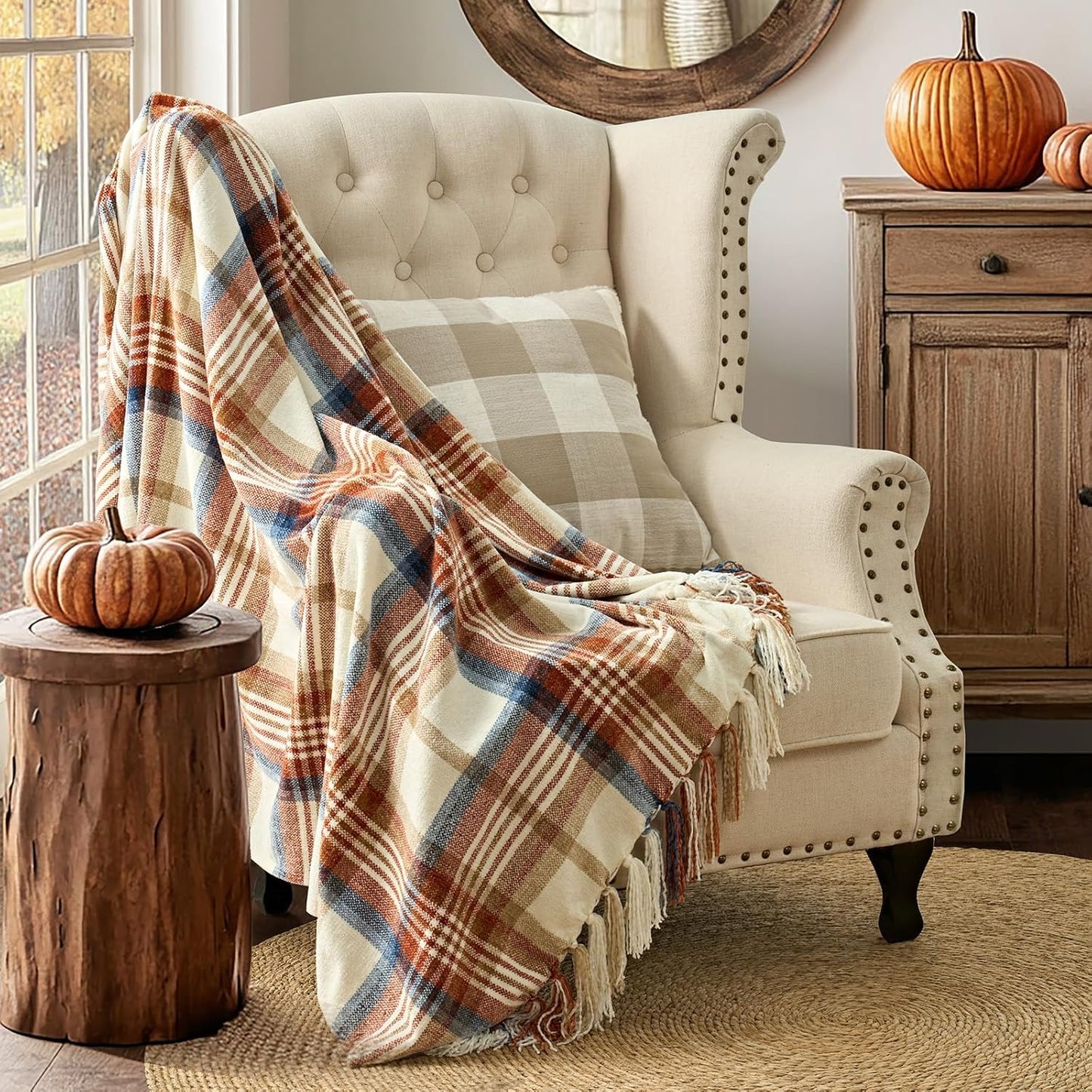 EVERGRACE Plaid Chenille Throw Blanket for Couch, Super Soft Cozy Decorative Fall Throw with Tassels for Bed Sofa Farmhouse Decor, Lightweight Harvest Plaid Throw for Autumn, 50"x60"