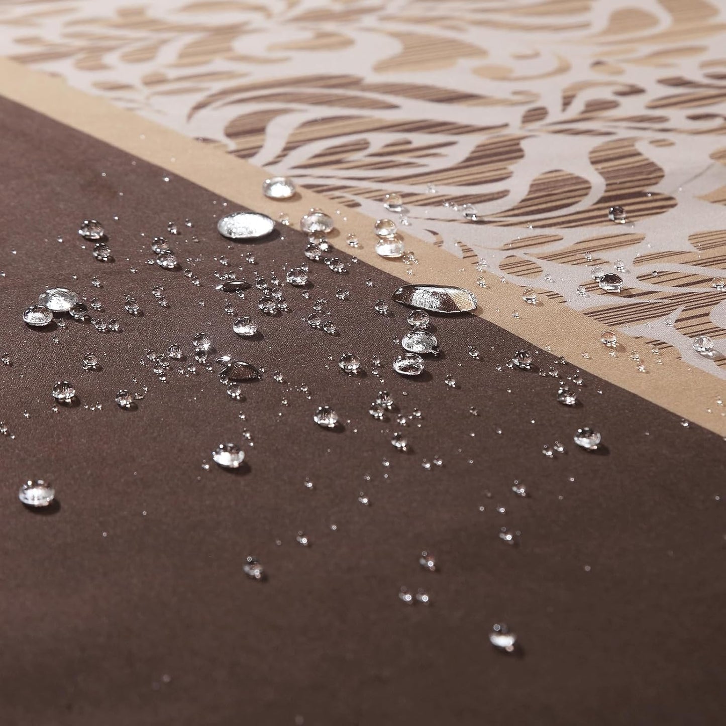 90 Inch Fabric Shower Curtain, Extra Long Brown Damask Shower Curtains for Bathroom, 72" W x 90" H