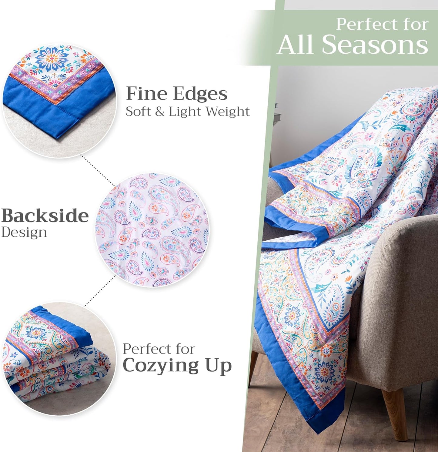 Maison d' Hermine Throw Blanket for Couch Lightweight Soft Warm Breathable Cotton Throw Blankets for Bed Girls Boys Women Men Gifts Sofa Travel Living Room Chair Bedding (60"x80", Indian Floral)