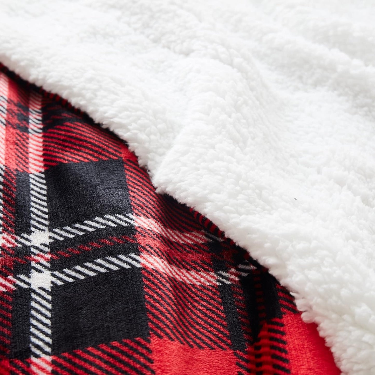 SOCHOW Sherpa Plaid Fleece Throw Blanket, Double-Sided Super Soft Luxurious Bedding Blanket 90 x 90 inches, Red/Grey