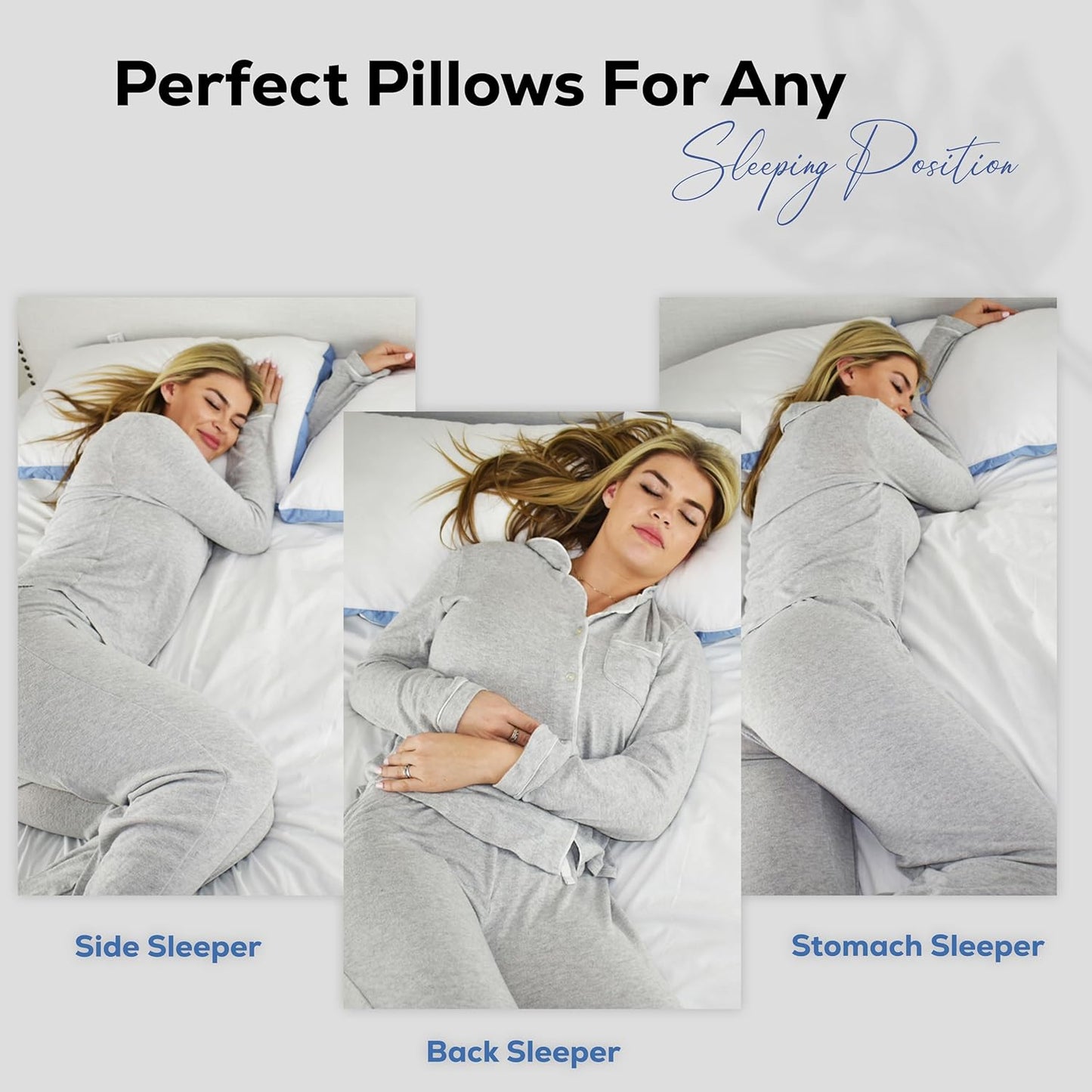 GOLD TEXTILES Premium Queen Size Bed Pillow Set of 2 - Luxury Hotel Collection, Soft & Firm Support for Side Sleepers, Down Alternative, Fluffy & Plush Pillows for Sleeping (Blue, Pack of 2)