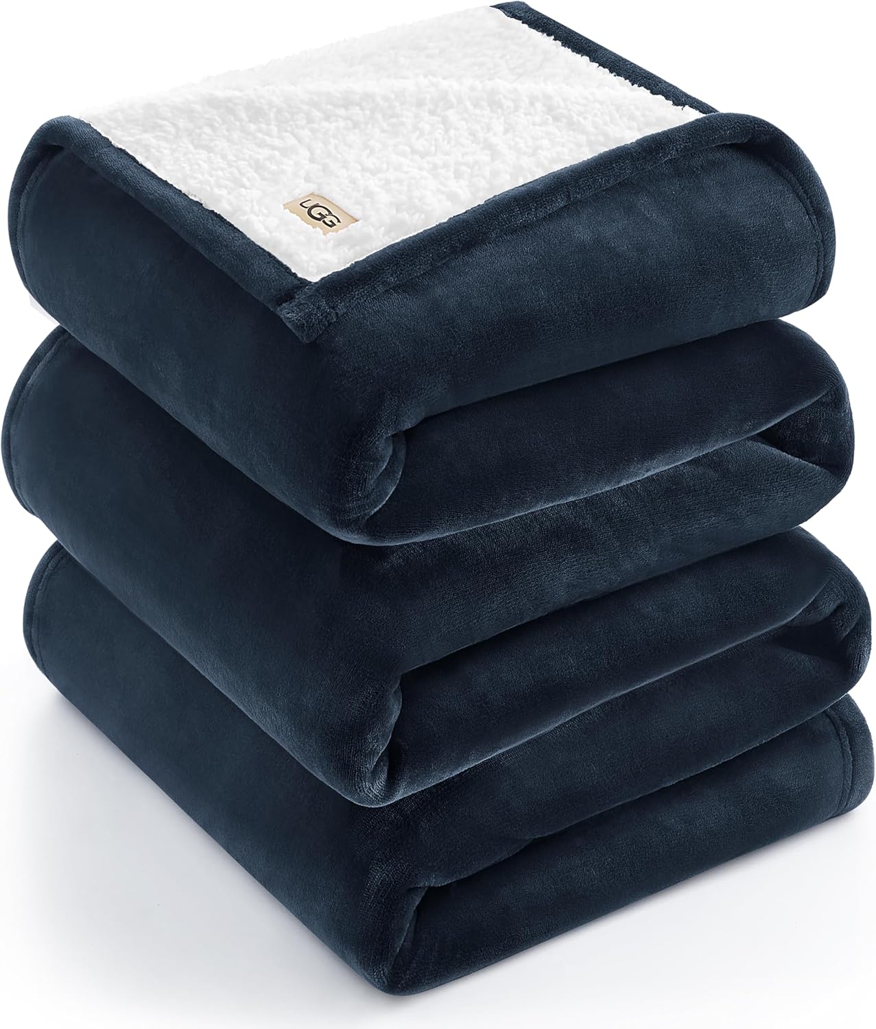 UGG Ariana King/California King Blanket Fleece Fluffy Reversible Soft Fuzzy Bedding Cozy Plush Warm Oversized Blanket Machine Washable Bedroom Decor for Big Couch or Bed, 110-inch x 90-inch, Navy Blue