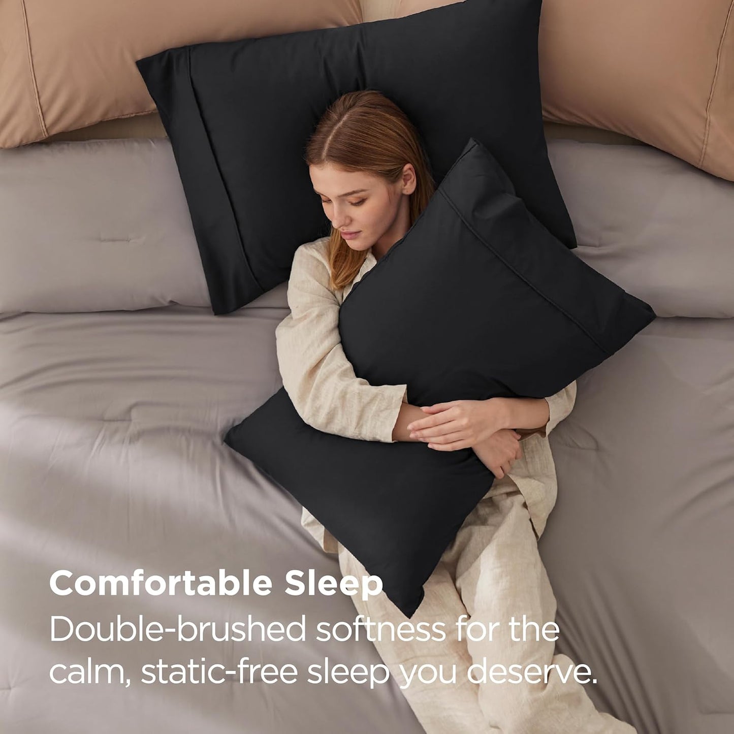 Bedsure King Size Pillow Cases Set of 2 - Black Brushed Microfiber Pillowcases 2 Pack, Super Soft Pillow Case Cover with Envelope Closure, Wrinkle, Fade and Stain Resistant, 20x36 Inches