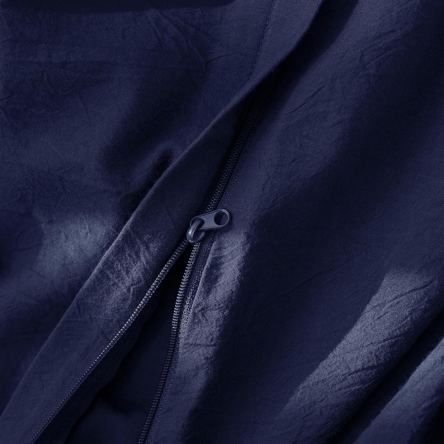 JIYUAN 100% Washed Cotton Duvet Cover Set 2 Pieces Twin, 1 Duvet Cover 68x90 Inches(Comforter Not Included) and 1 Pillowcases,Linen Feel Bedding Set Comfy and Breathable,Navy Blue