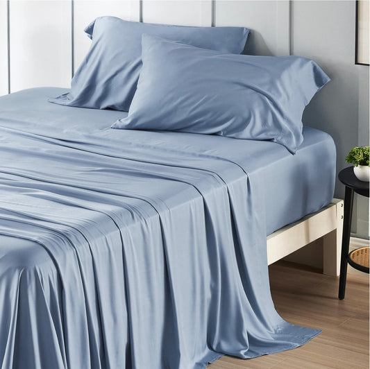 Bedsure Cooling Sheets Twin, Rayon Derived from Bamboo, Breathable & Soft Twin Sheets Set, Deep Pocket Up to 16 Inches, Hotel Luxury Silky Bedding for Hot Sleepers, Dusty Blue