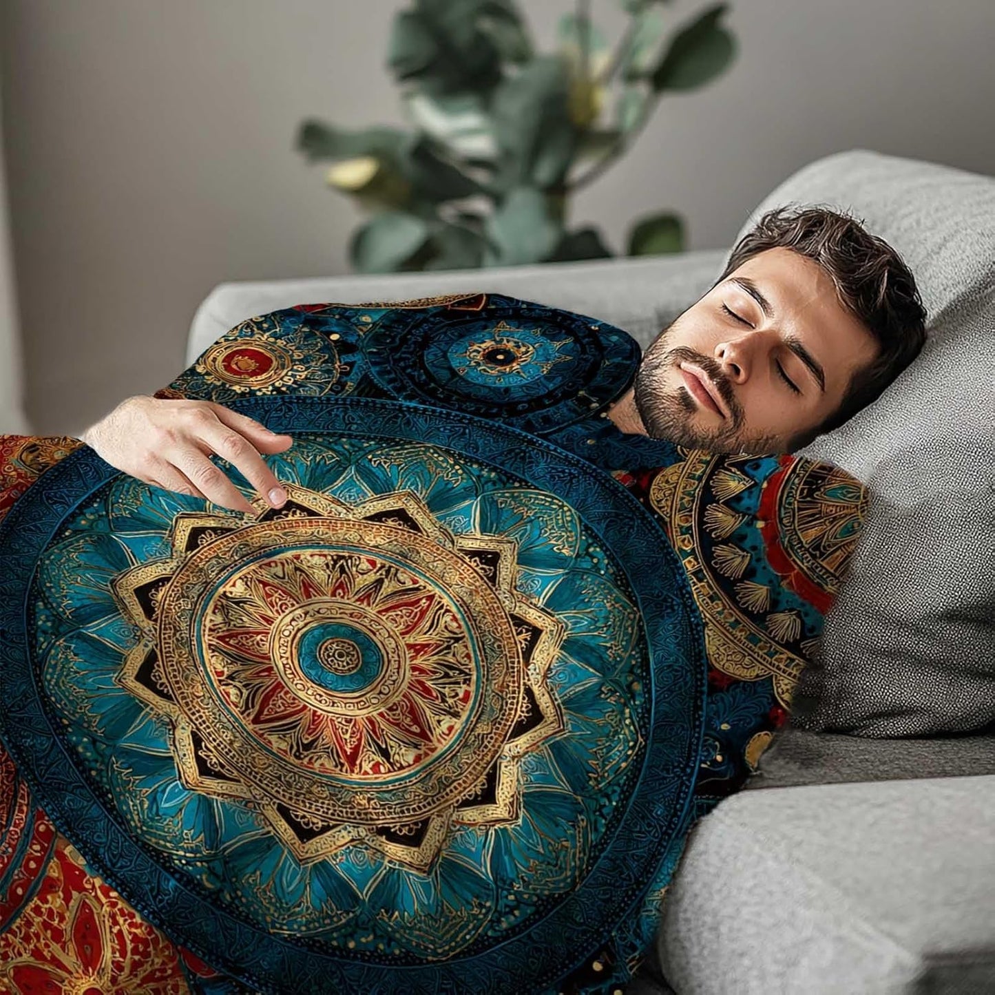 Bohemian Mandala 60"x80" Throw Blanket for Sofa & Bed | Artistic Home Decor, Machine - Washable | Stylish Gift for All Ages