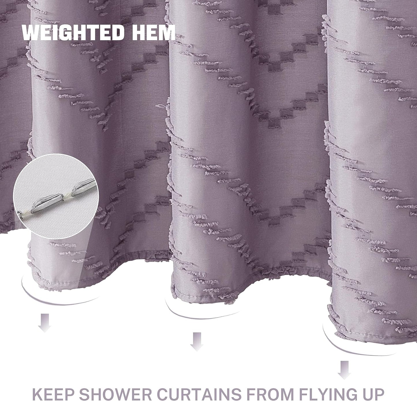 Extra Long Boho Shower Curtain Purple Woven Fabric 78 in Shower Curtain, Tufted Chevron Striped, 72 x 78, Modern Chic Textured Minimalist Cute Shower Curtain for Bathroom
