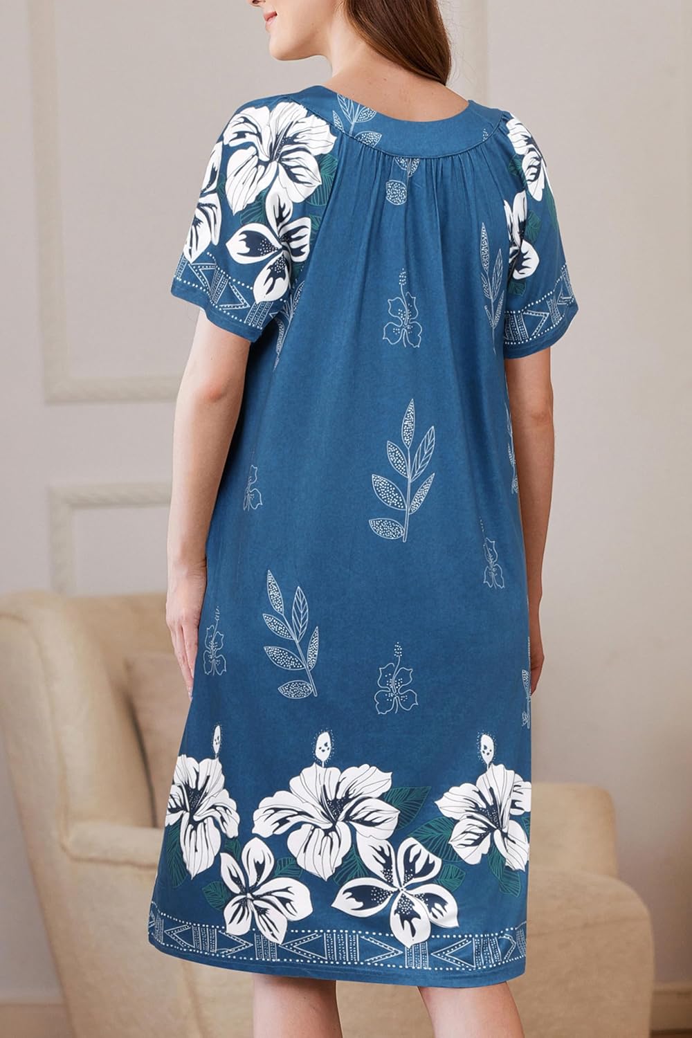 Ekouaer Women Robe Zipper Front Mumu Duster Robes Zip Up Housecoat Soft Sleepwear with Pockets S-3XL