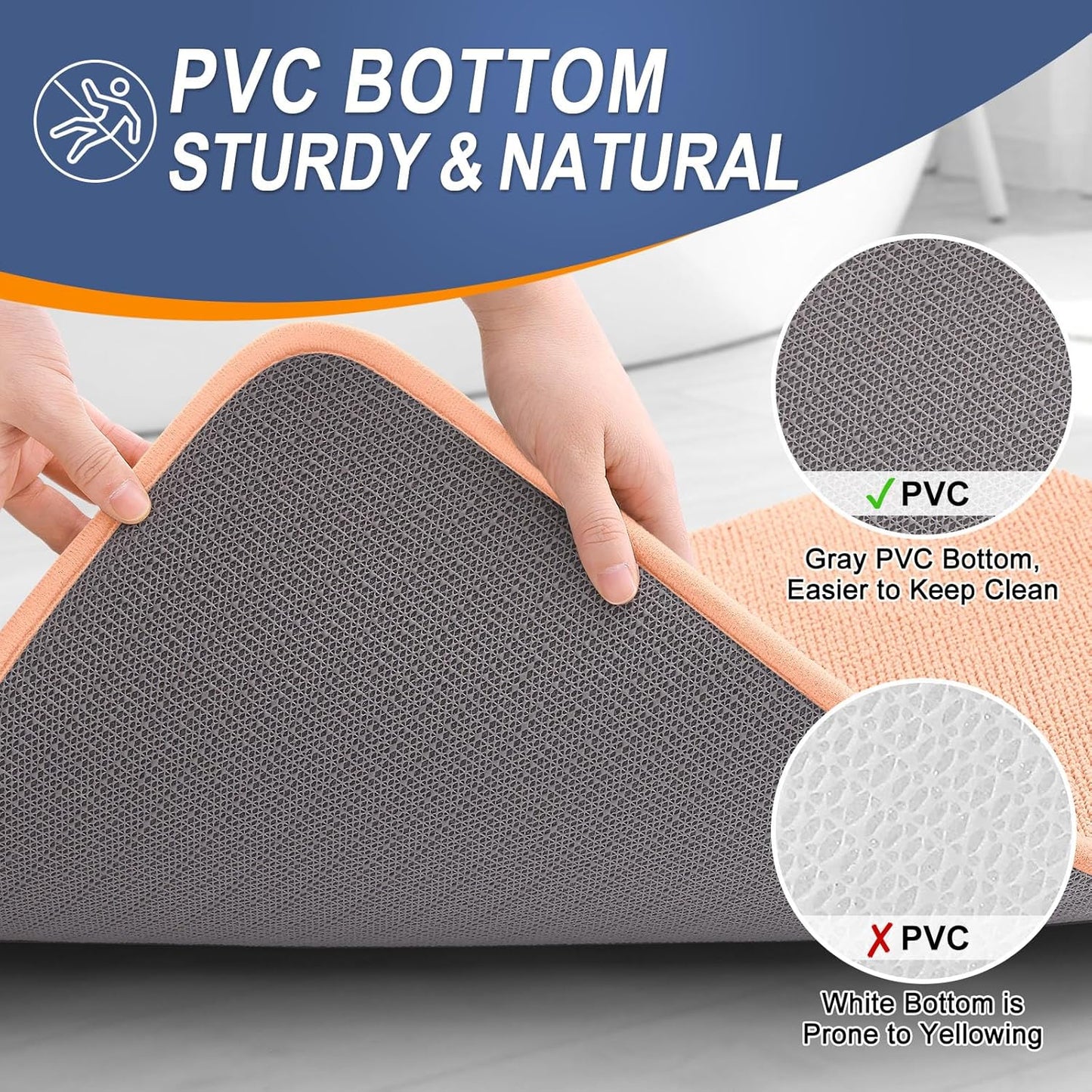 OLANLY Thick Memory Foam Bath Mat Rug 30x20, Extra Soft Absorbent Bathroom Rug, Quick Dry Bath Mats, Non-Slip, Machine Washable Carpet for Bathroom, Tub and Shower, Home Decor Accessories, Peach