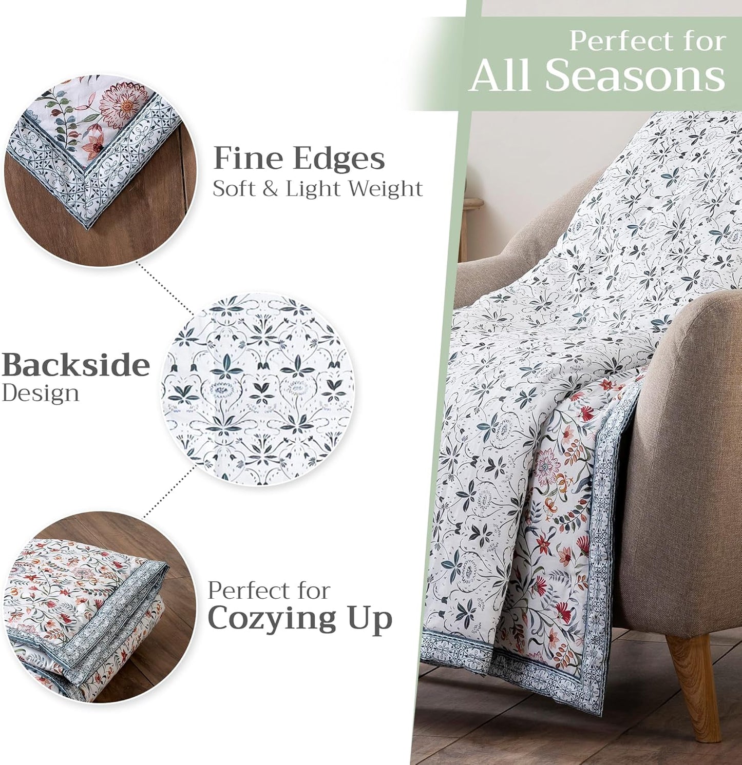 Maison d' Hermine Throw Blanket for Couch Lightweight Soft Warm Breathable Cotton Throw Blankets for Bed Girls Boys Women Men Gifts Sofa Travel Living Room Chair Bedding (60"x80", Nellore)