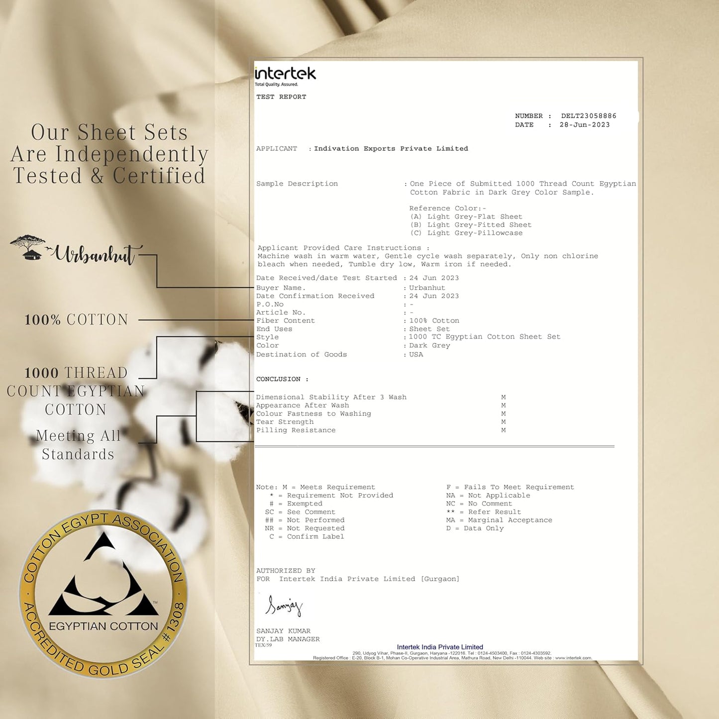URBANHUT 100% Egyptian Cotton Sheets - 1000 Thread Count Queen Sheet Set (4Pc), Sateen Weave Luxury Hotel Sheets - Fits Upto 16" Mattress - Sand(Beige)