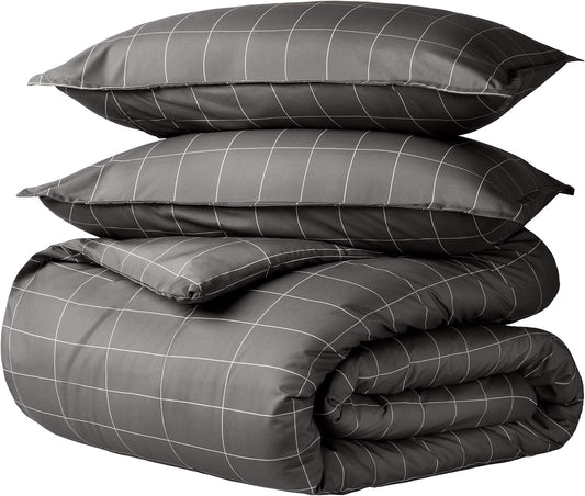 Bare Home Bedding Duvet Cover King Size - Premium 1800 Super Soft Collection - Lightweight, Cooling - Soft Breathable Bedding Duvet Cover (King, Grid - Grey/White)