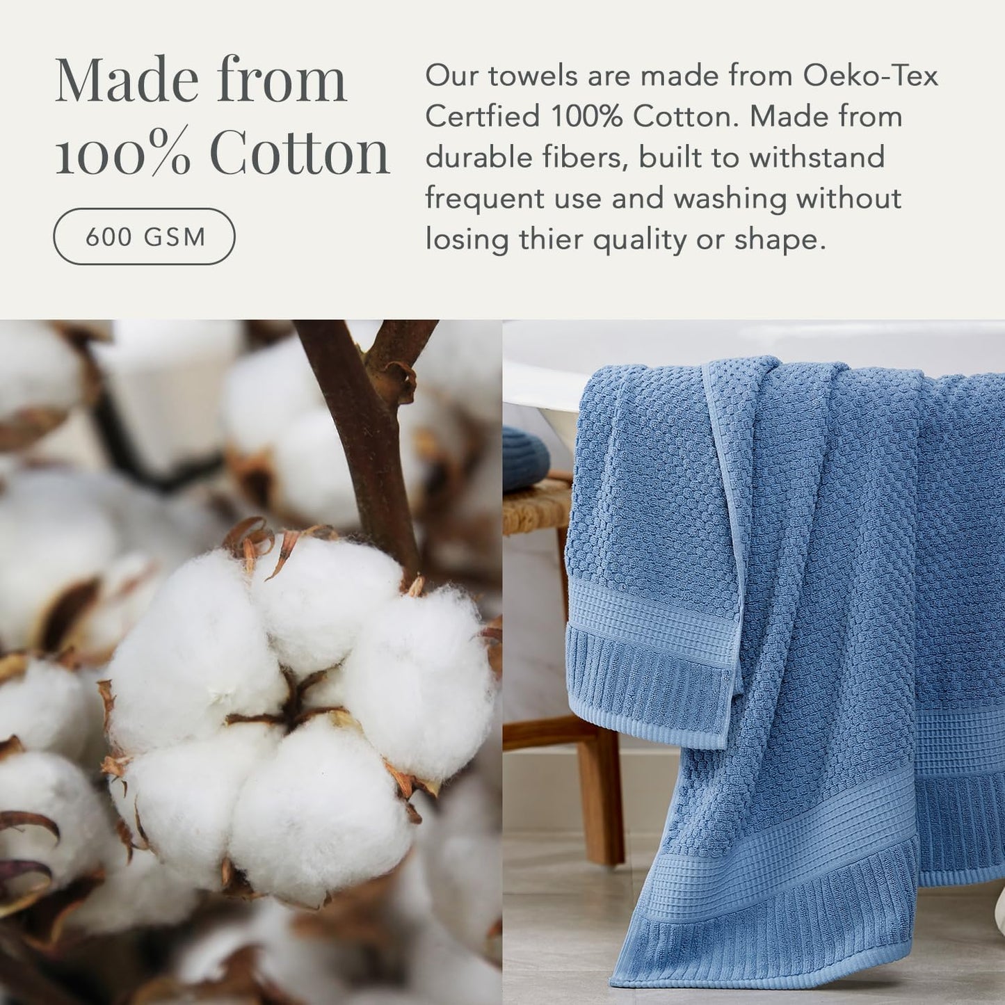 NY Loft 100% Cotton Bath Towel 4 Pack | Super Soft & Absorbent Quick-Dry Bath Towels 30" x 52" |Textured and Durable Cotton | Trinity Collection (4 Pack Bath Towel, Blue Shadow)