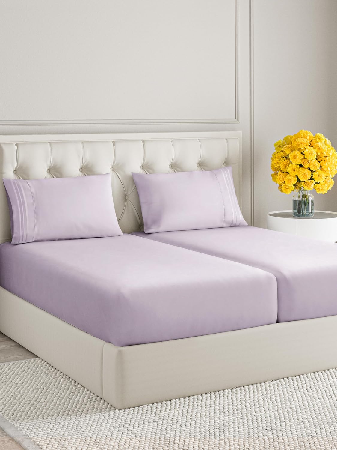Split King Size 5 Piece Sheet Set - Extra Soft, Breathable & Cooling Sheets - Hotel Luxury Durable Bed Sheets for Women & Men - Deep Pockets, Easy-Fit & Wrinkle-Free Sheets - Lilac Oeko-Tex Bed Sheets