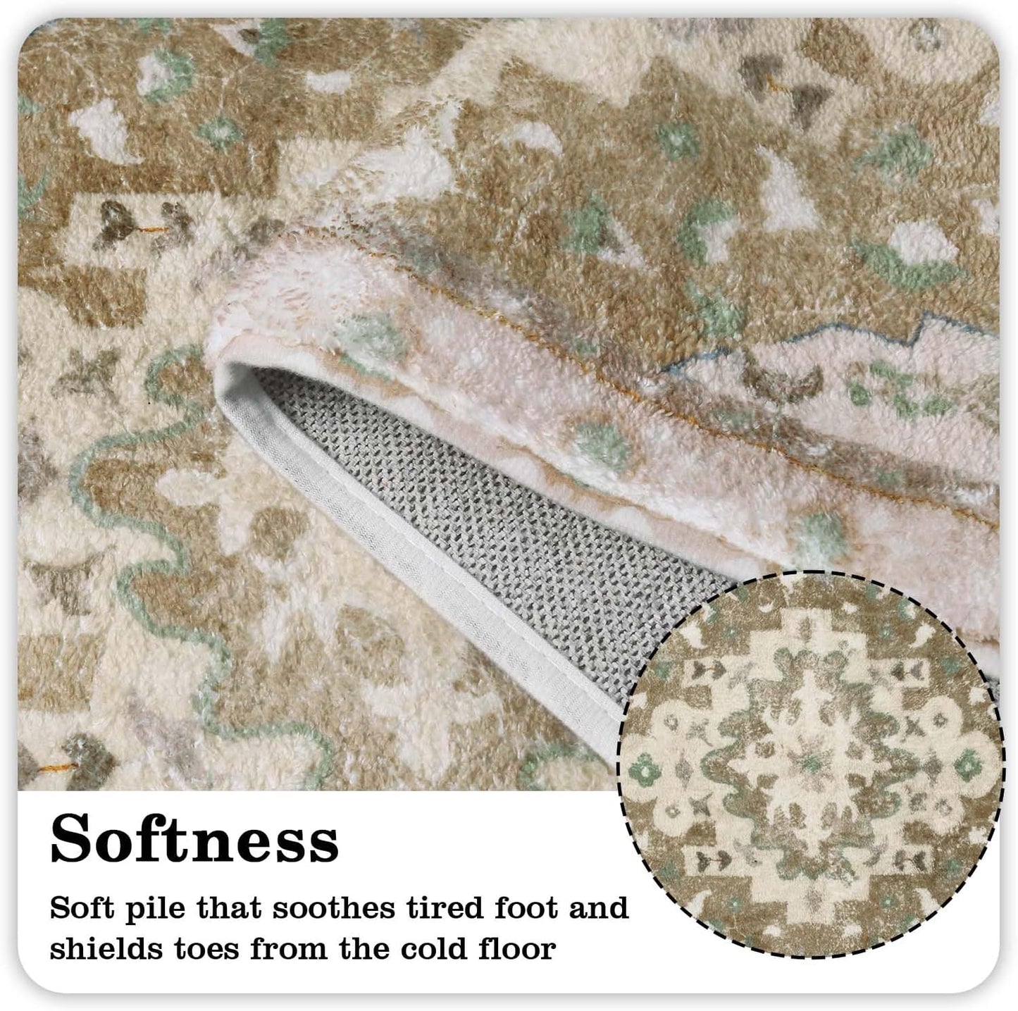 Uphome Boho Vintage Non-Slip Soft Long Bath Mat Oriental Tribal Machine Washable Bath Rugs, 20x59 inch Khaki