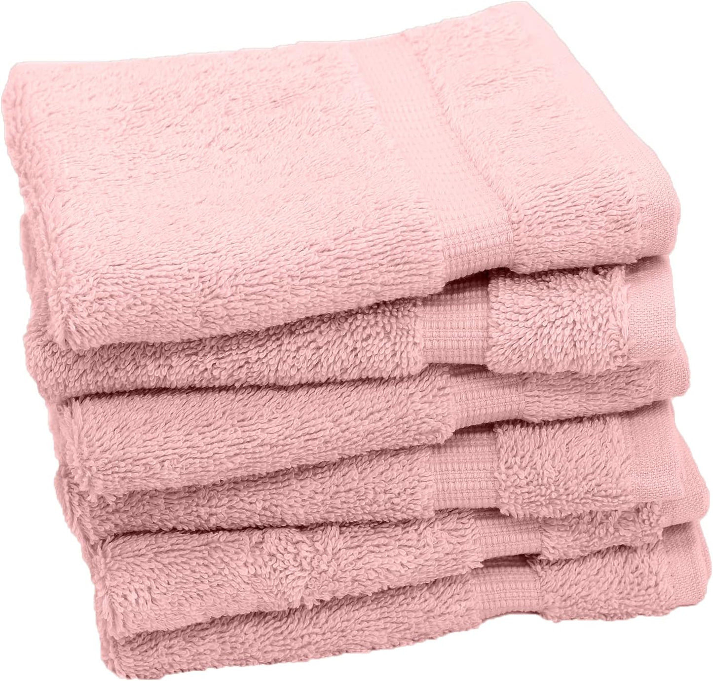 Luxury Hotel & Spa Collection, 100% Turkish Cotton 700 GSM Cloth, for Body wash, Makeup Remover & Facial Cleaning, Baby, face, Dobby Border Soft washcloths Towel Set 13" X 13", Pink, Set of 6