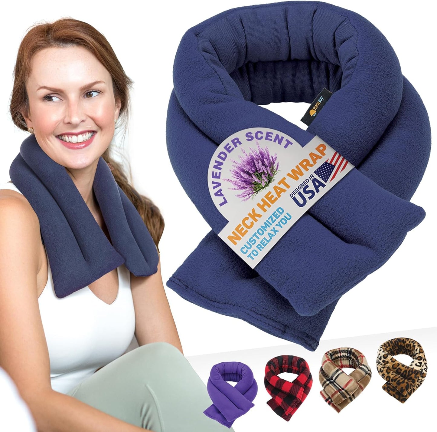 SunnyBay Microwave Heating Pad, Microwavable Heated Neck and Shoulder Wrap, Soothing Weighted Moist Heat or Ice Pack with Flaxseed and Lavender, 26x5 Inches, 2.5 lbs, Navy Blue