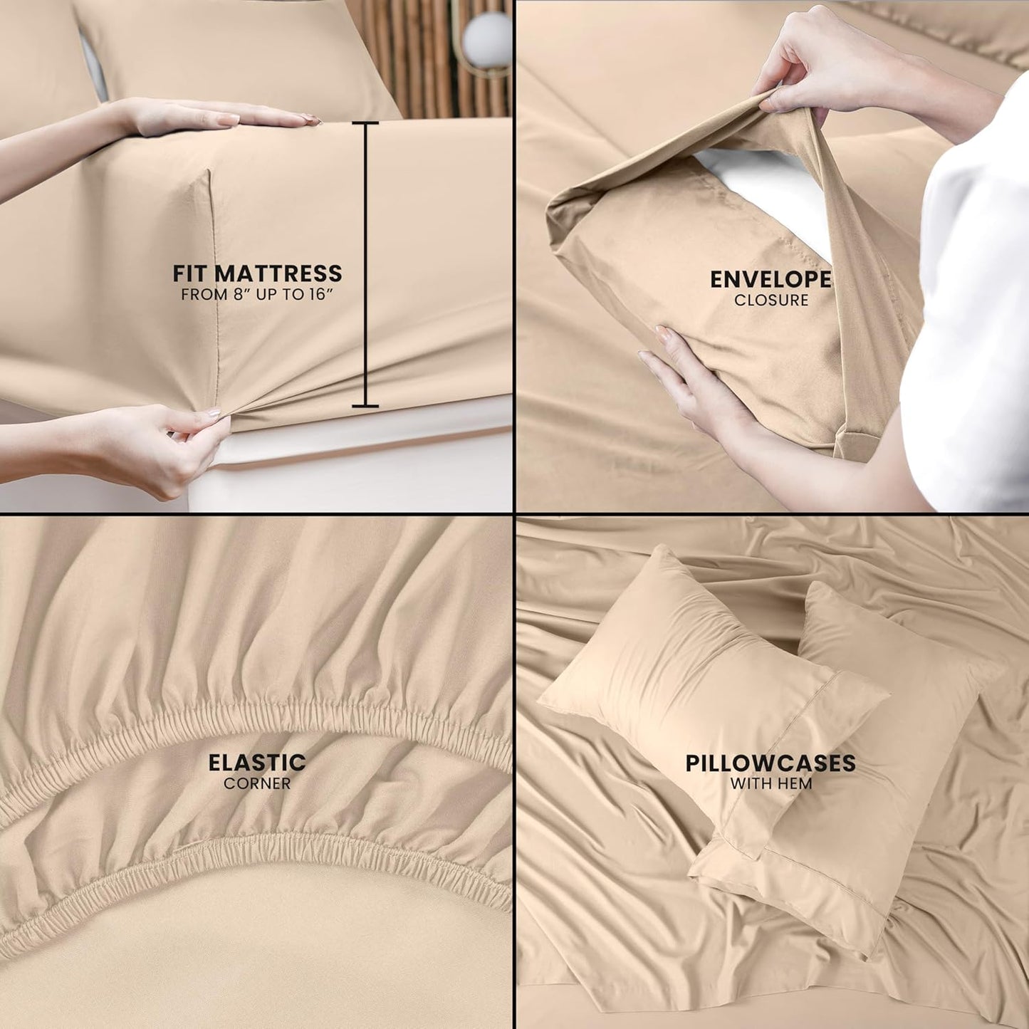 Utopia Bedding Full Sheet Set – 4 Piece Bed Sheets for Full Size Bed, Soft and Breathable Microfiber, Includes 1 Fitted Sheet, 1 Flat Sheet and 2 Pillowcases (Beige)