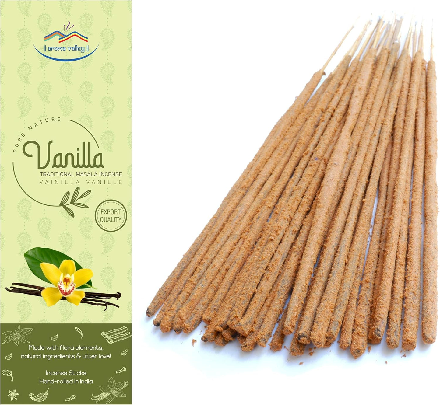 Vanilla Incense Sticks - Authentic Traditional Handrolled Masala Incense - 100 Grams - 75 to 85 Sticks