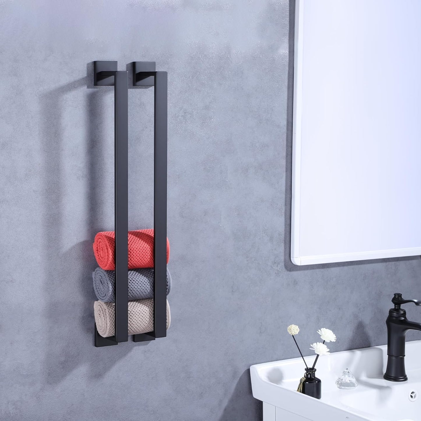 LANC 36-Inche Long Towel Bars for Bathroom Wall Mounted, Matte Black Bath Towel Racks Stainless Steel Total-37.5” Towel Rails for Kitchen Square Towel Holder Rods Hanger, A8804MB-9P1
