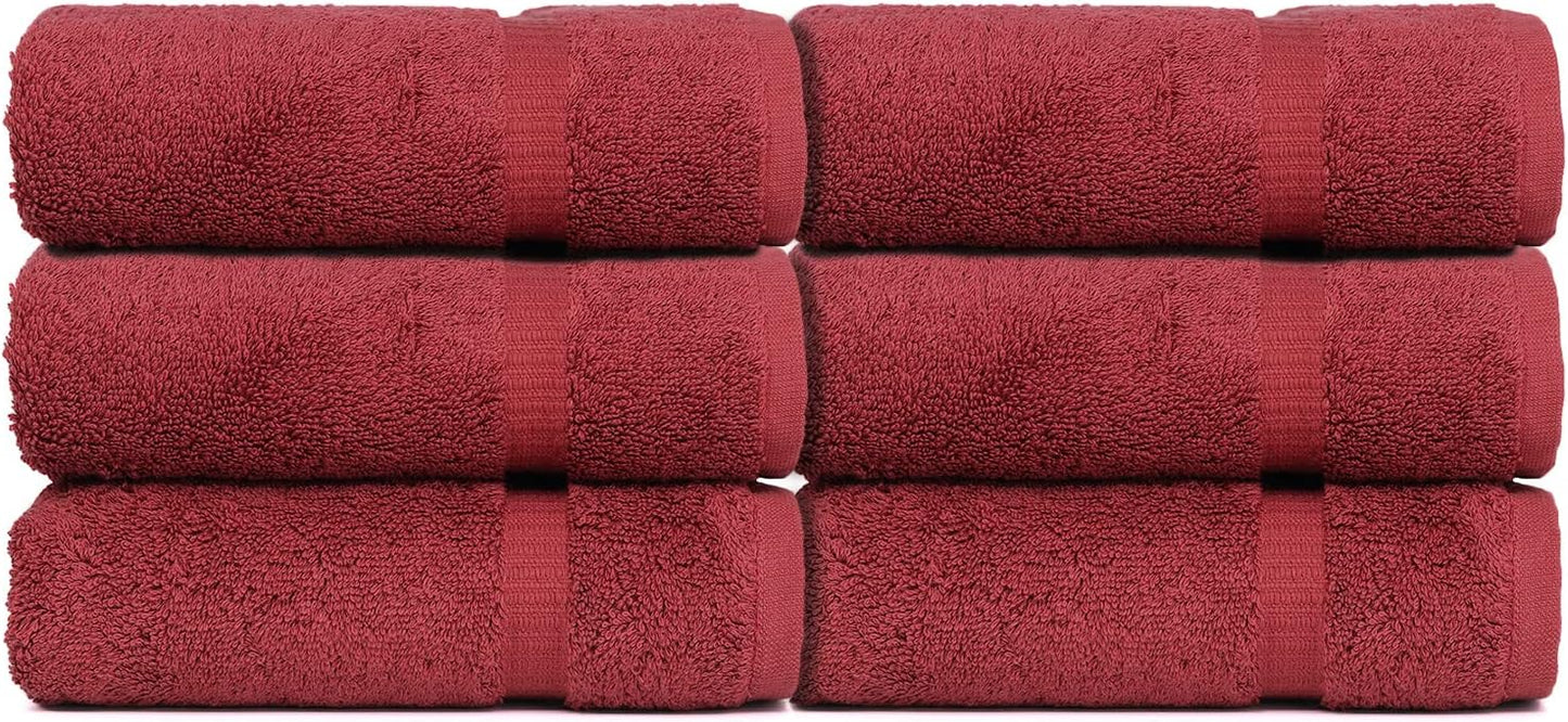 Luxury Hotel & Spa Collection, 100% Turkish Cotton 700 GSM Cloth, for Body wash, Makeup Remover & Facial Cleaning, Baby, face, Dobby Border Soft washcloths Towel Set 13" X 13", Cranberry, Set of 6