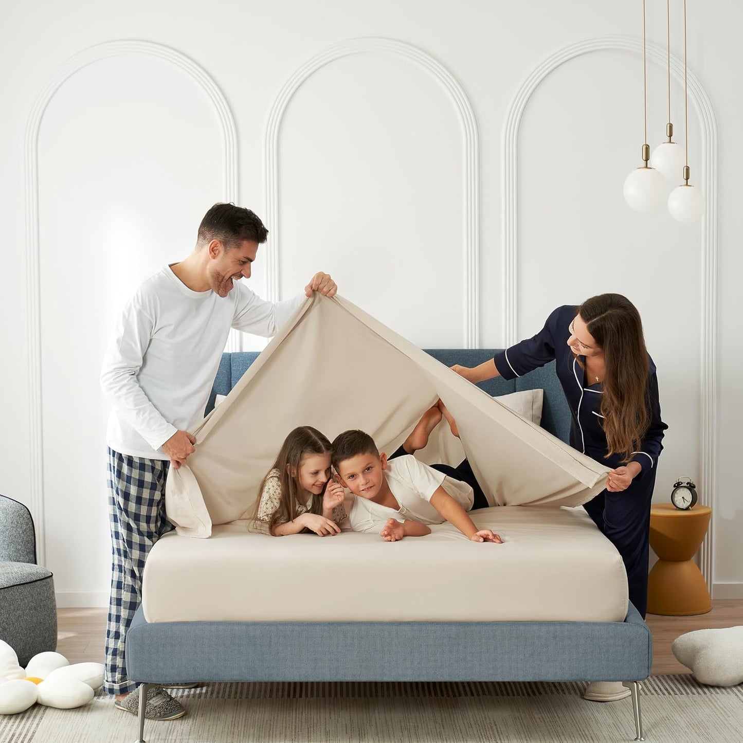 CASUAL LIVING Queen Sheets Set 4 Piece Cooling Sheets with 2 Pillowcases Soft Microfiber Hypoallergenic Washable Bed Set Deep Pocket Lightweight Bedding Elasticized for Bedroom, Queen, Beige