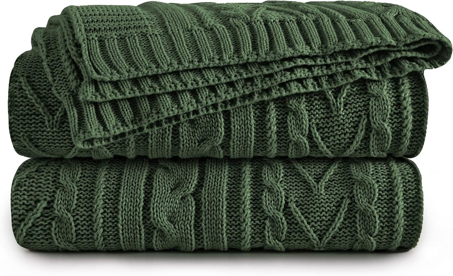Aormenzy Green Cable Knit Throw Blankets for Couch Bed Sofa, Acrylic Knitted Blanket, Soft Cozy Throw Blanket, 50" x 60"