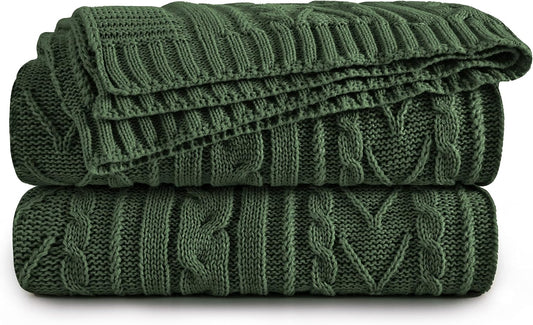 Aormenzy Green Cable Knit Throw Blankets for Couch Bed Sofa, Acrylic Knitted Blanket, Soft Cozy Throw Blanket, 50" x 60"