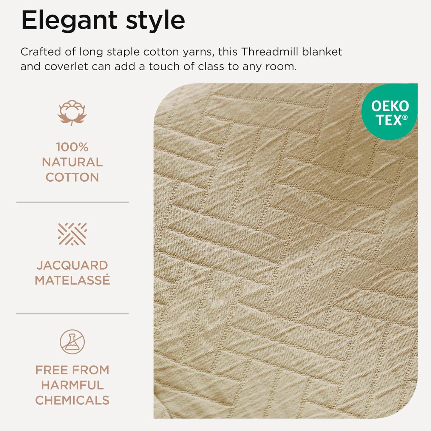 Threadmill Luxury Cotton Blankets for Queen Size Bed | All-Season 100% Cotton Queen Size Blanket | Criss Cross Jacquard Cozy Lightweight, Soft Breathable Coverlet fits Full Size Bed, 90x92 | Beige