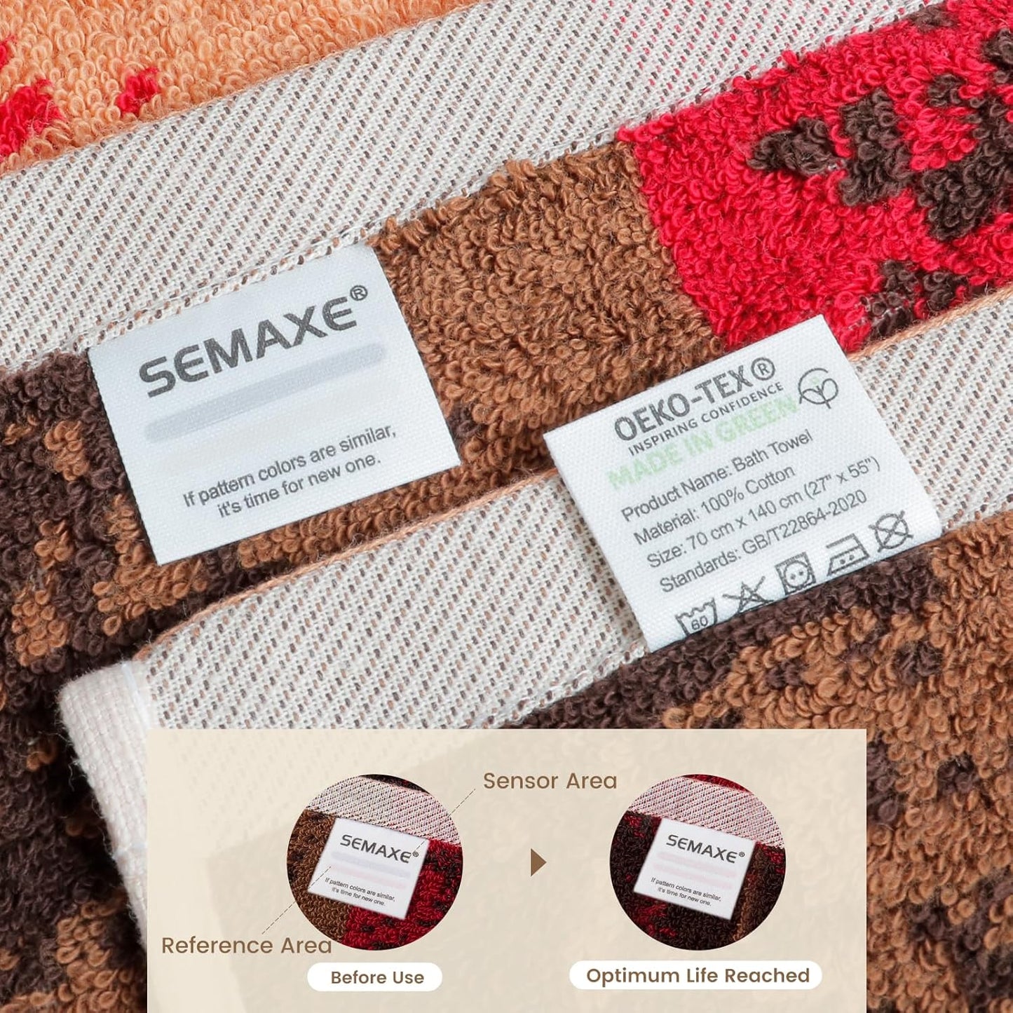 SEMAXE Luxury Bath Towel for Bathroom, 100% Cotton Towel with Hanging Loop and Smart Tag, Soft & Absorbent, Gift Box Packaging,1 Pc Colored Towel, 55" L x 27" W