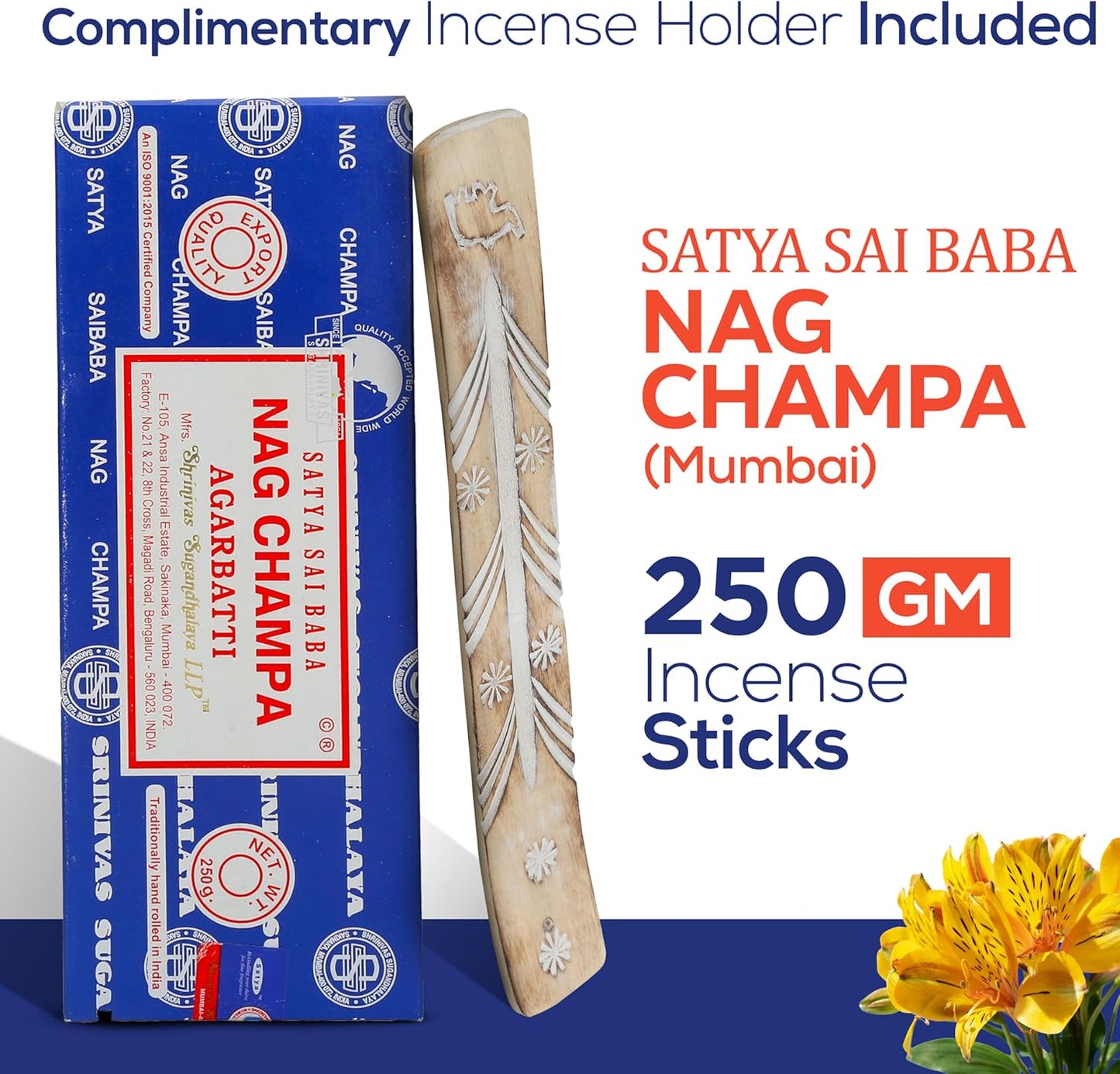 Satya Sai Baba Nagchampa Insence 250 gm Pack Bundle with Raajsee Incense Stick Holder, Insense Sticks Nag Champa Agarbatti