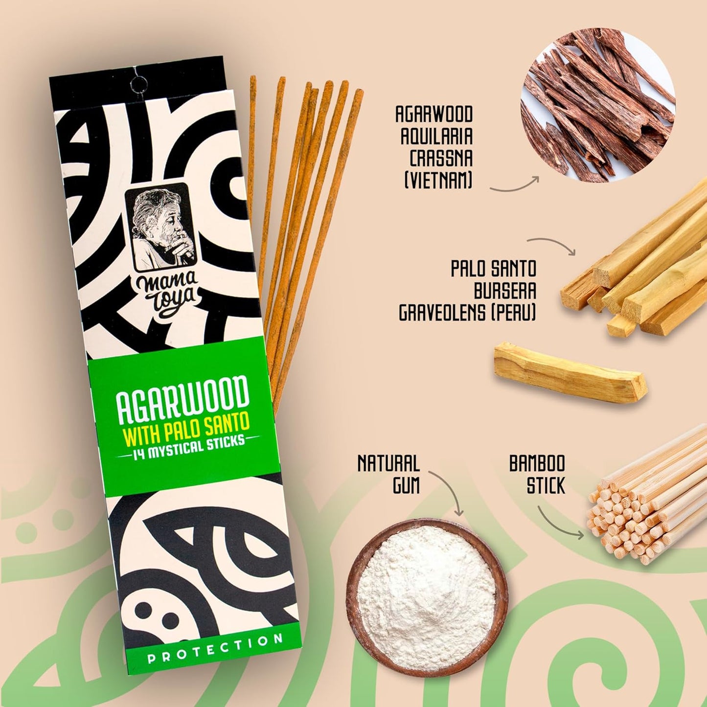 Agarwood with Palo Santo Incense Sticks (14 Mystical Sticks) – Protection, Mystical, Serene & Natural Handcrafted Aroma