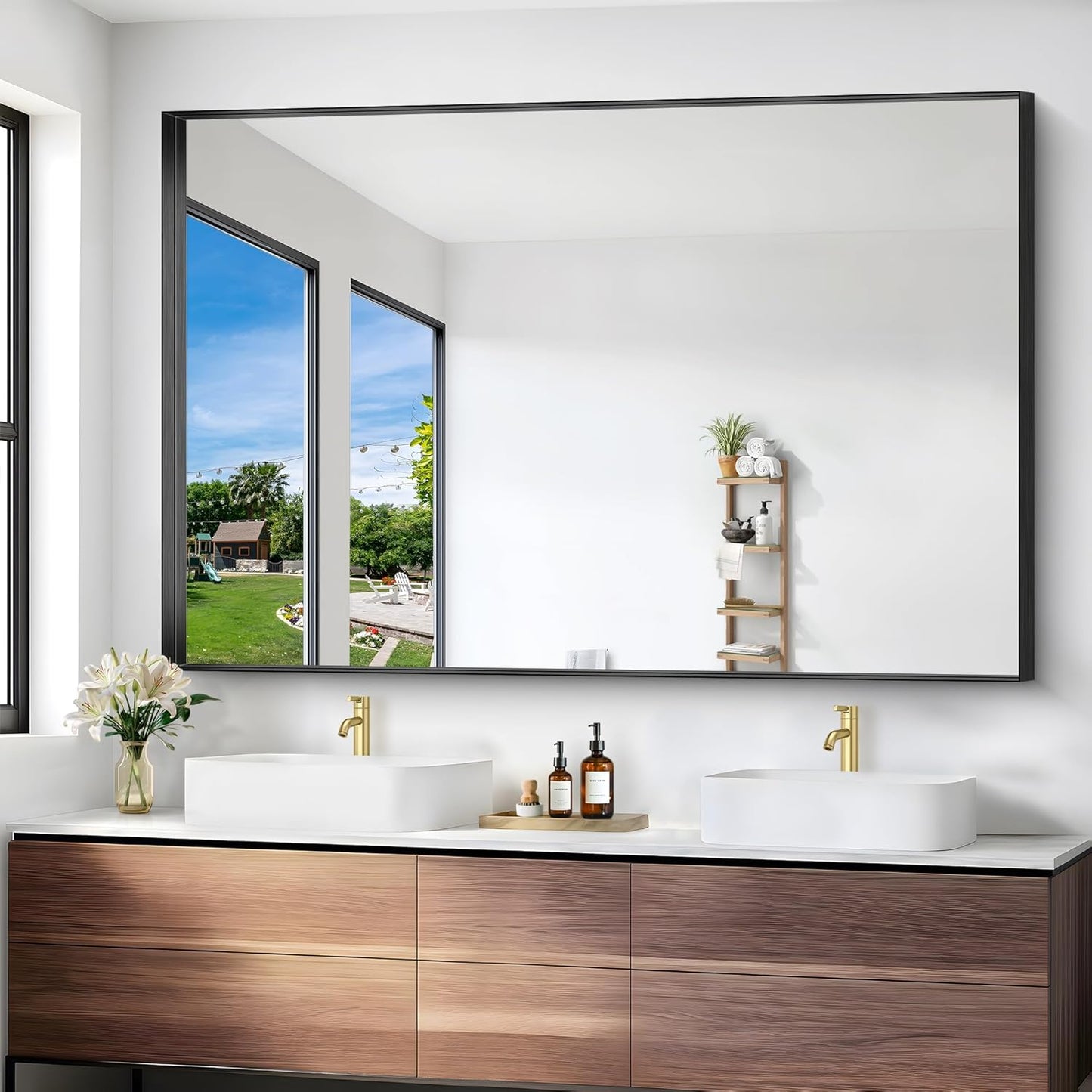 Black Bathroom Mirror, 60x40 Inch Rectangular Framed Mirror, Large Wall Mounted Bathroom Vanity Mirror Over Sink for Bedroom,Restroom, Living Room, Hangs Vertically or Horizontally