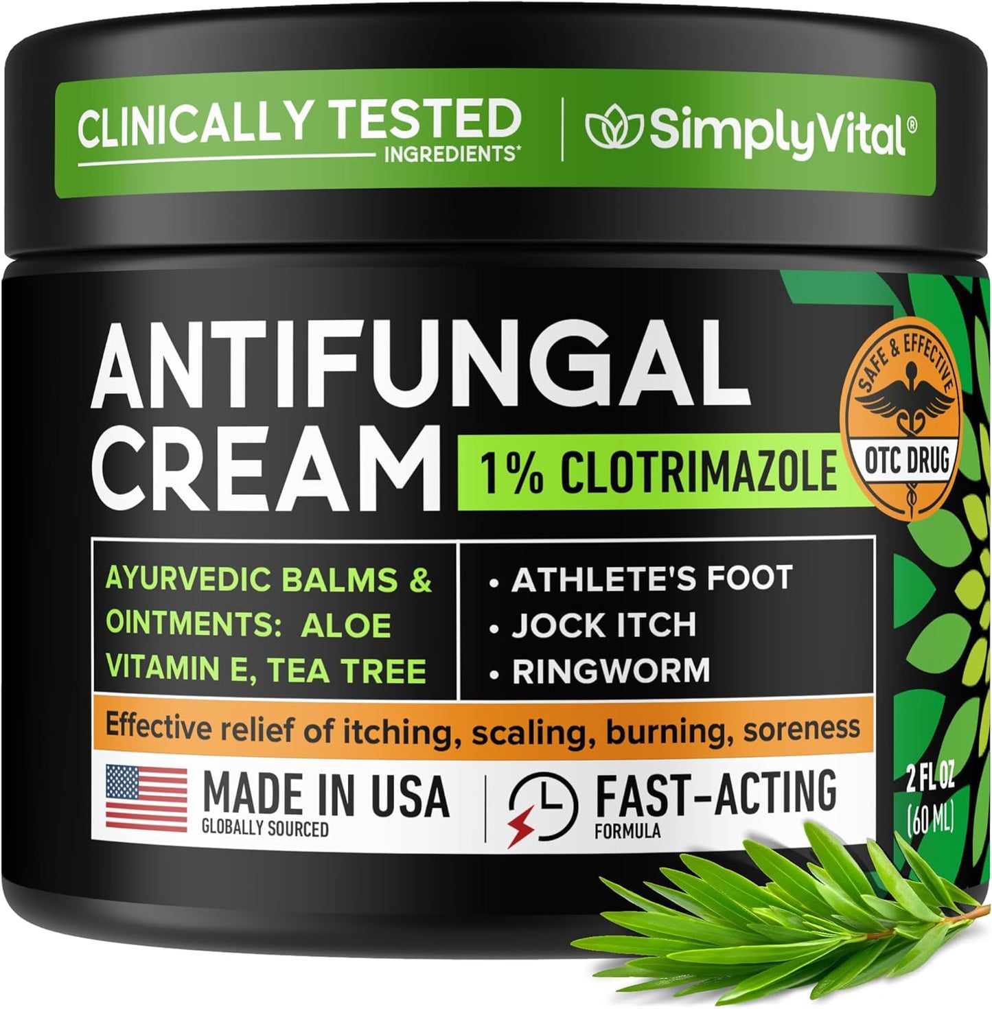 Antifungal Cream for Athlete's Foot, Ringworm & Jock Itch - Clotrimazole 1% Made in USA - Extra Strength Ring Worm, Jock Itch Cream, Anti Fungal Athletes Foot Treatment for Humans Skin Fungus - 2 oz