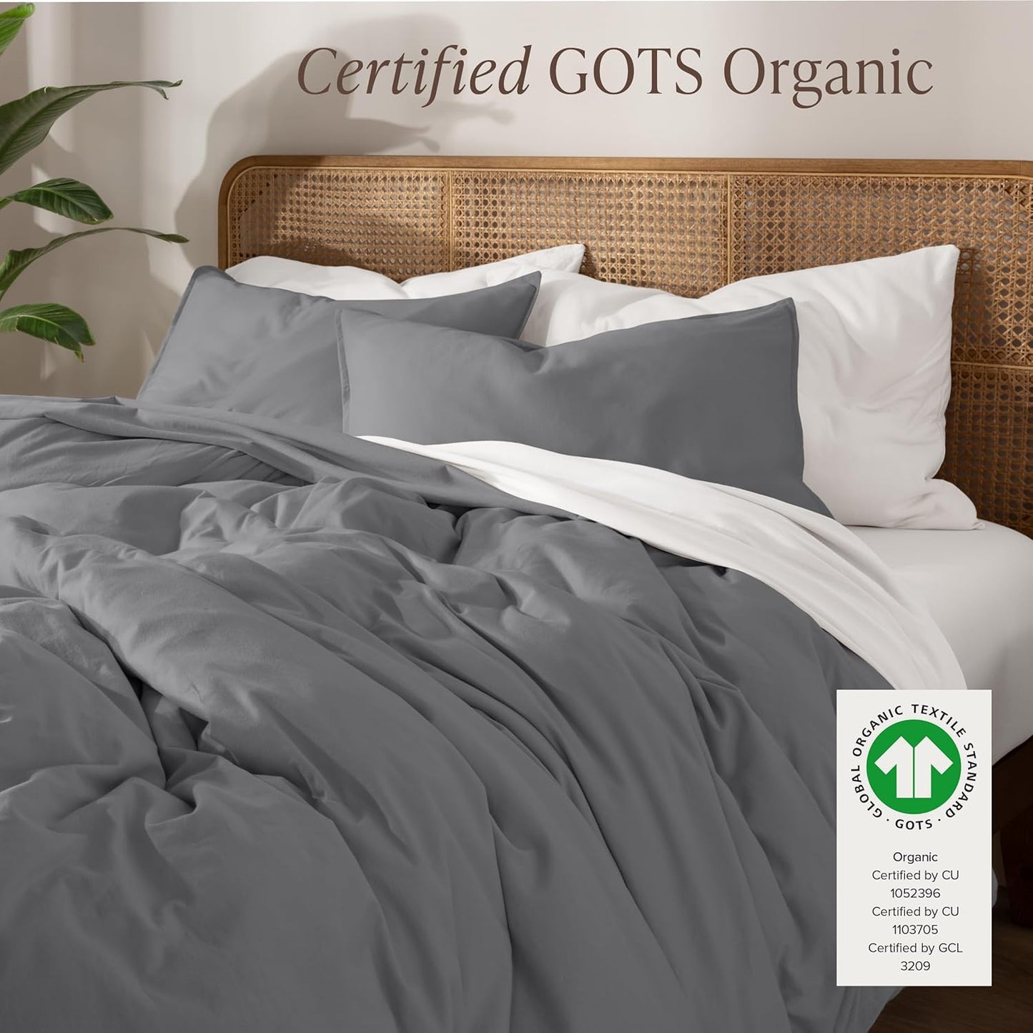 Bare Home 100% Organic Cotton Jersey Duvet Cover Set - Full/Queen Size - Ultra Soft - 100% Cotton - 3pcs - Corner Ties - Button Closure - Bedding Duvet Cover & Pillow Shams (Full/Queen, Grey)