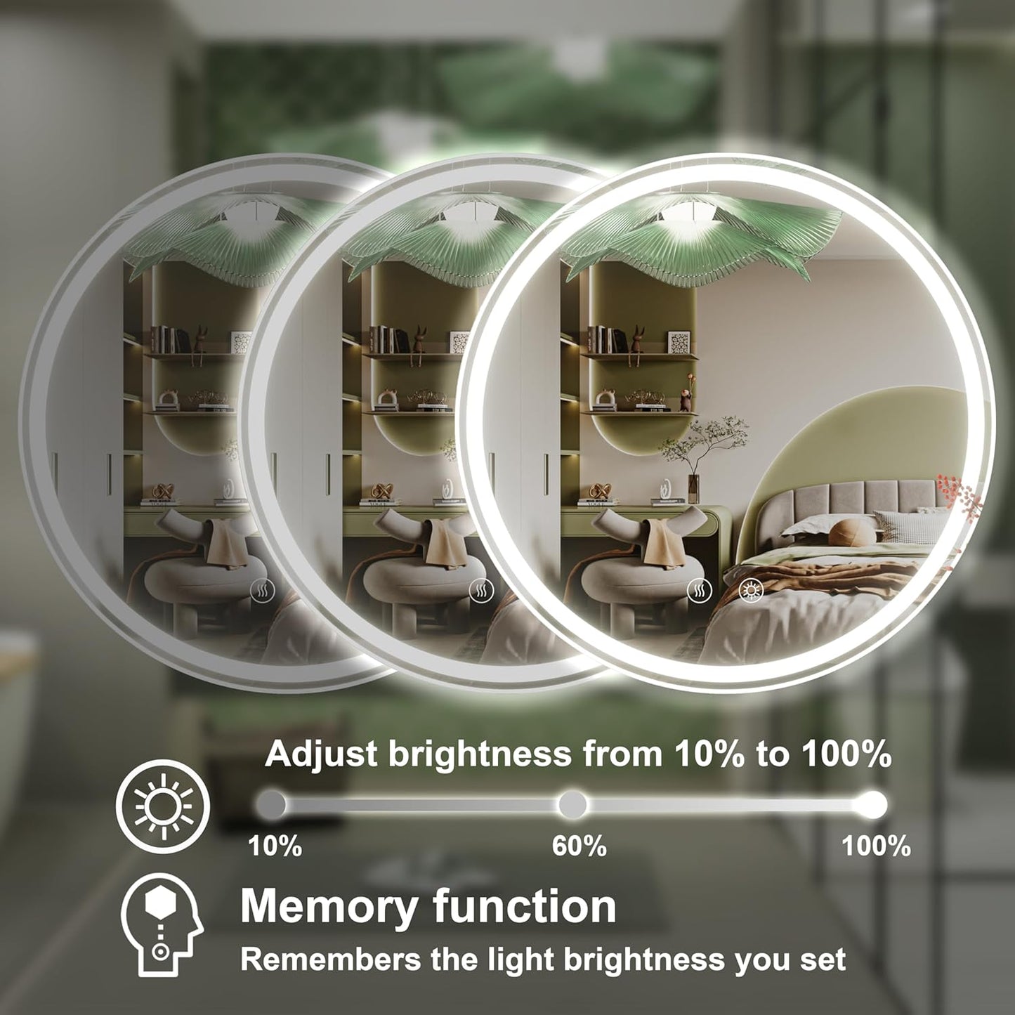 20 Inch Round LED Bathroom Mirror,Front & Backlit Lighted Bathroom Vanity Mirror, 6000K, CRI 90+, Dimmable, Touch, Anti-Fog