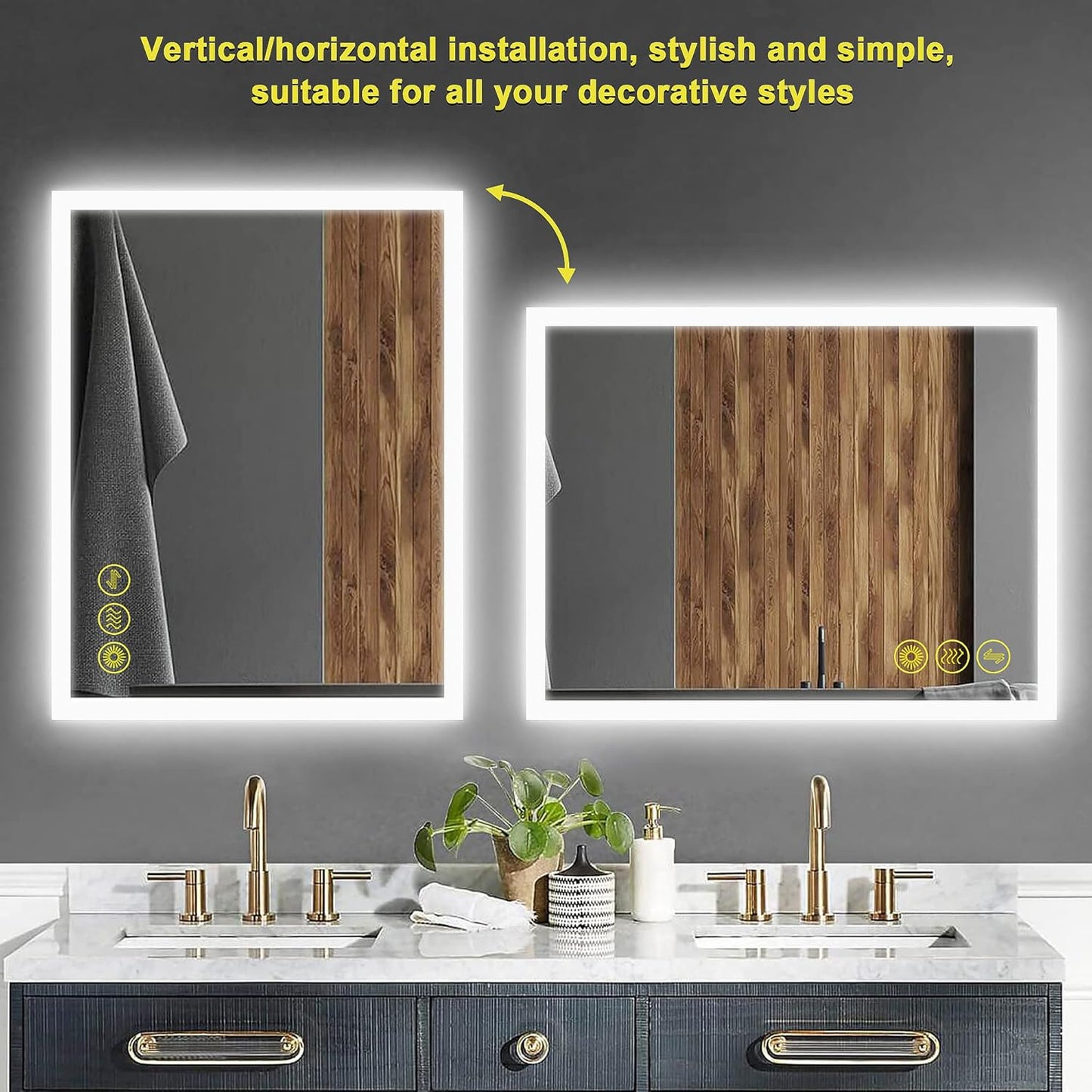 Wall-Mounted LED Square Bathroom Mirror, Makeup Mirror (36inches x 30inches,) 3 Color Stepless Dimmable Memory Bathroom Vanity Mirror with Lights CRI90+ 3000-6400K Smart Mirror with Touch