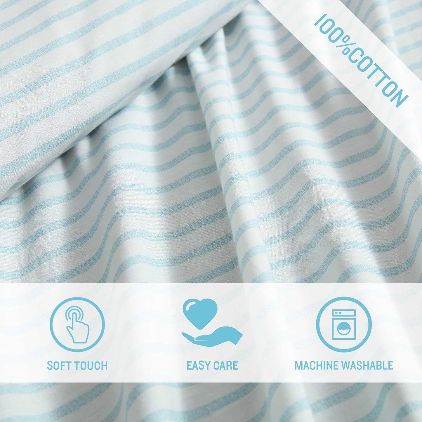 Tommy Bahama - Queen Sheet Set, Cotton Percale Bedding Set, Super Soft, Oeko-Tex Certified (Cool Beach Stripe Turquoise, Queen)