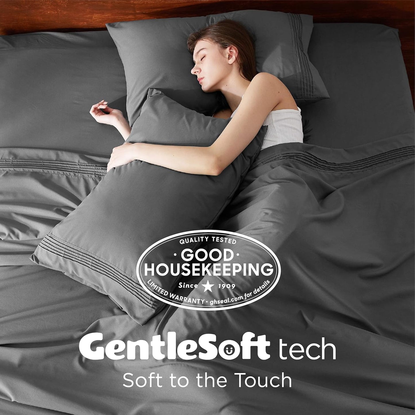 Bedsure Deep Pocket Queen Sheets Set - Fits Mattresses Up to 21 Inches Thick - 4 Piece GentleSoft Bed Sheets, Moisture Wicking, Soft & Cooling Bedsheet & Pillowcases, Easy & Secure Fit, Dark Grey