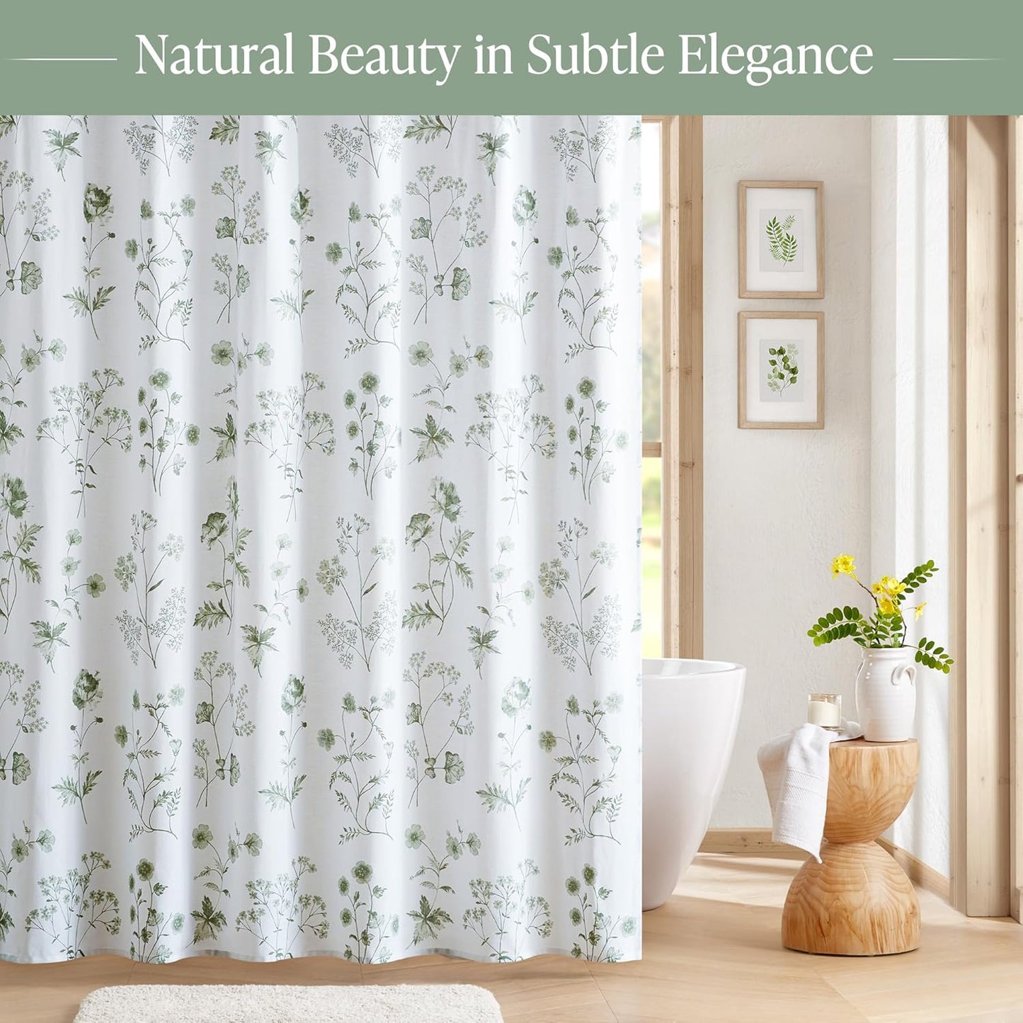 Martha Stewart Martha's Garden Shower Curtain Botanical Floral Print Cotton Shower Curtain for Bathroom, Spa Quality Modern Shower Curtains Standard Size, 72x84 Sage Green