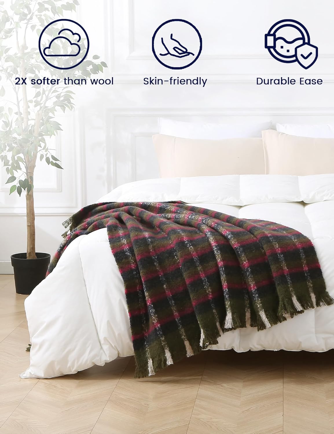 ZonLi Christmas Plaid Throw Blanket, Christmas Decorative Plaid Blankets,Vintage Throws with Tassel for Couch, Bed, Sofa, Chair, Outdoor, Cozy Warm Lightweight Farmhouse Blankets,50" x 60"