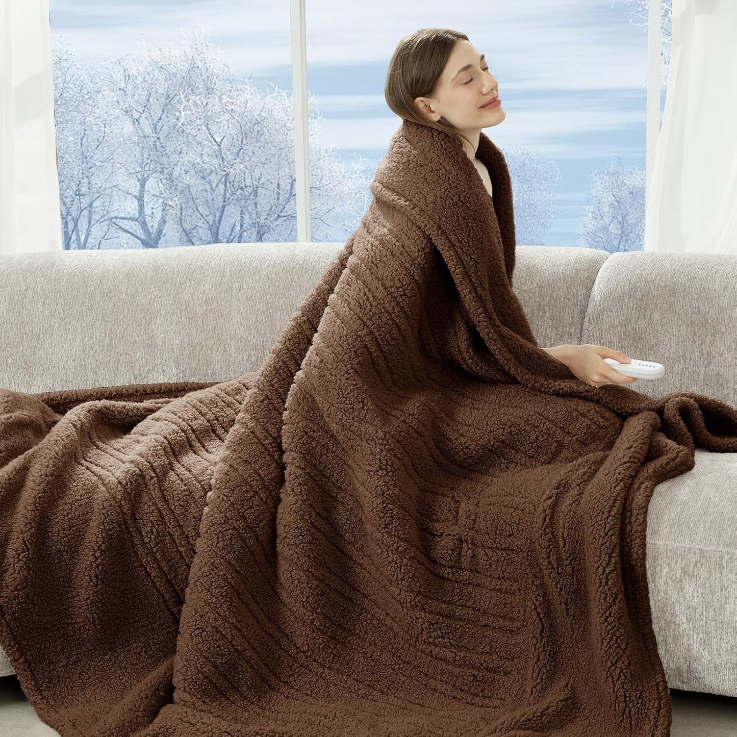 Electric Blanket Twin 62"X84"- Soft Double Sided Sherpa Heated Blanket Twin with 5 Heatings Levels & 10 hrs Auto Shut Off, Fast Heating & ETL Certified, Gift for Women(Brown)