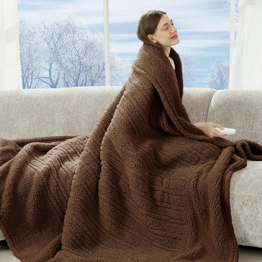 Electric Blanket Twin 62"X84"- Soft Double Sided Sherpa Heated Blanket Twin with 5 Heatings Levels & 10 hrs Auto Shut Off, Fast Heating & ETL Certified, Gift for Women(Brown)