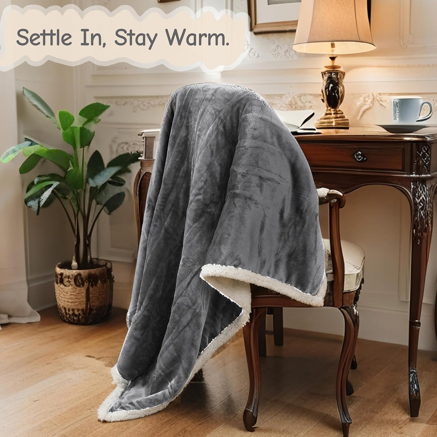 Electric Heated Blanket Throw Size 50"x60", Soft Flannel with Overheat Protection, 6 Adjustable Heat Settings & 3-Hour Auto-Off Timer, Fast Heating for Winter Comfort, Light Grey