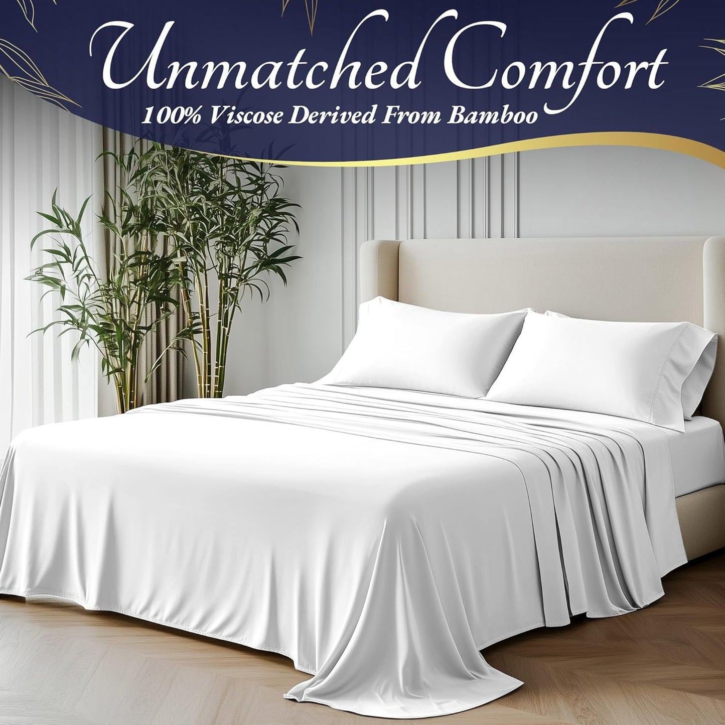 DECOLURE 100% Viscose Derived from Bamboo Sheets Twin Size 3pcs - Ultra Soft & Luxuriously Cooling, 17" Deep Pocket, Double Stitching, Perfect for Hot Sleepers - Twin Bed Sheets (White)