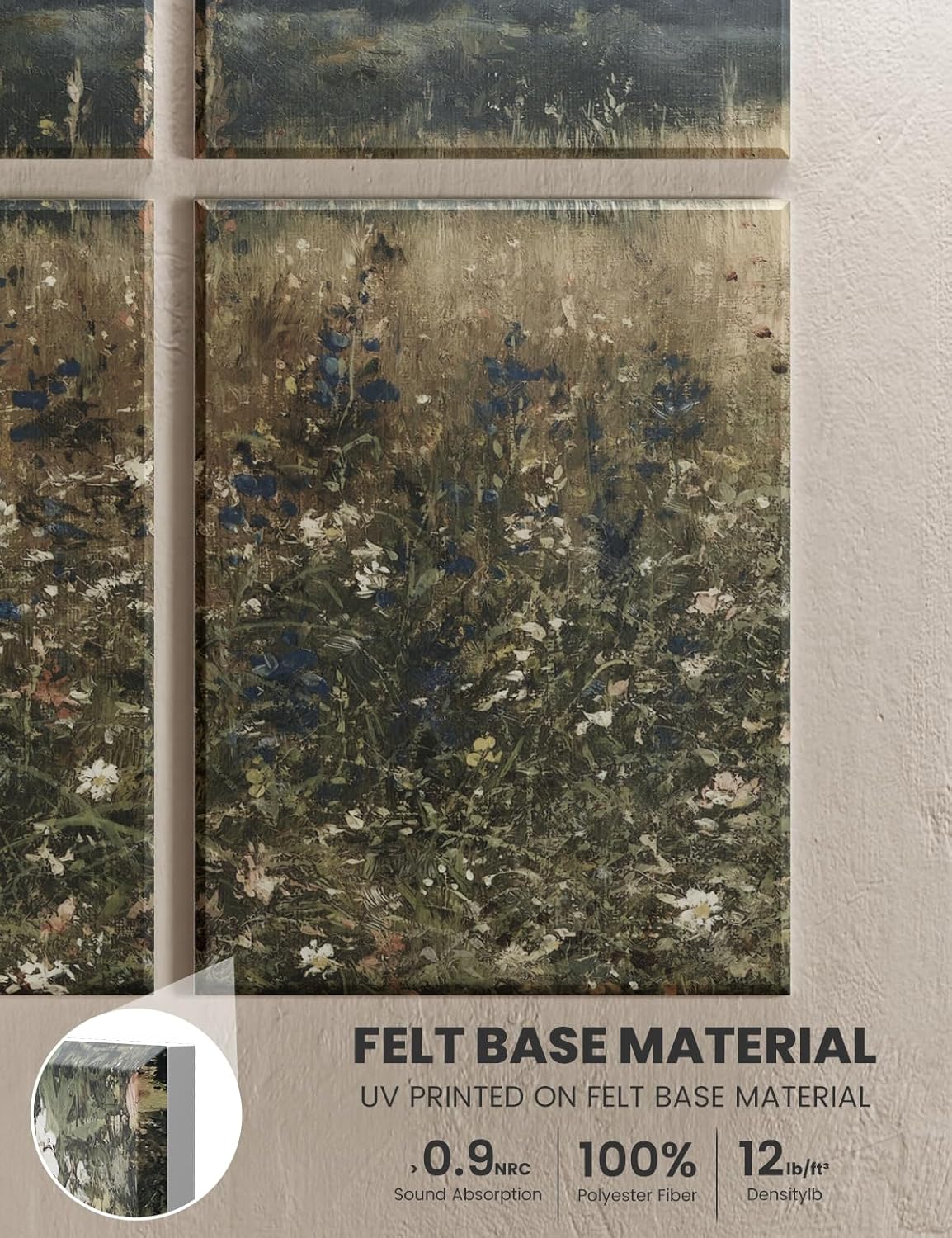 Wall Art Acoustic Panels,47''X31''Soundproof Wall Panels-8-Pack with 50 Adhesive Tabs, Decorative Sound Absorbing Panels for Living Room and Recording Studio, Offices-Champ Fleuri