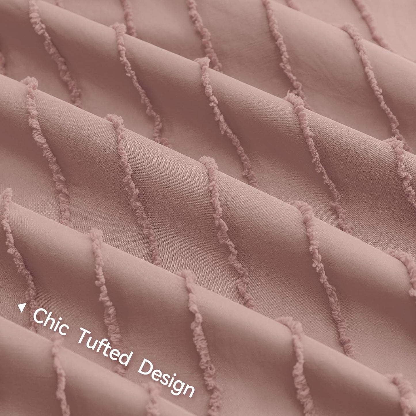 JELLYMONI Duvet Cover Full Size Smokey Pink - 3PCS Boho Striped Duvet Cover Set Polyester Tufted Bohemian Textured Comforter Cover 80×90in with Corner Ties & Zipper and 2 Pillowcases