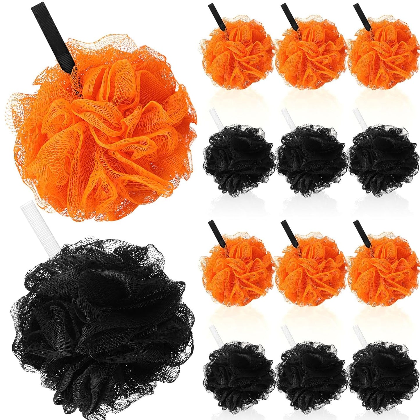 12 Pcs Thanksgiving Bath Loofah Sponge Orange Harvest Loofah Exfoliating Body Scrubber Shower Sponge 50g Mesh Shower Pouf Balls Gift Set for Women Men Bathing Accessories(Black,Orange)