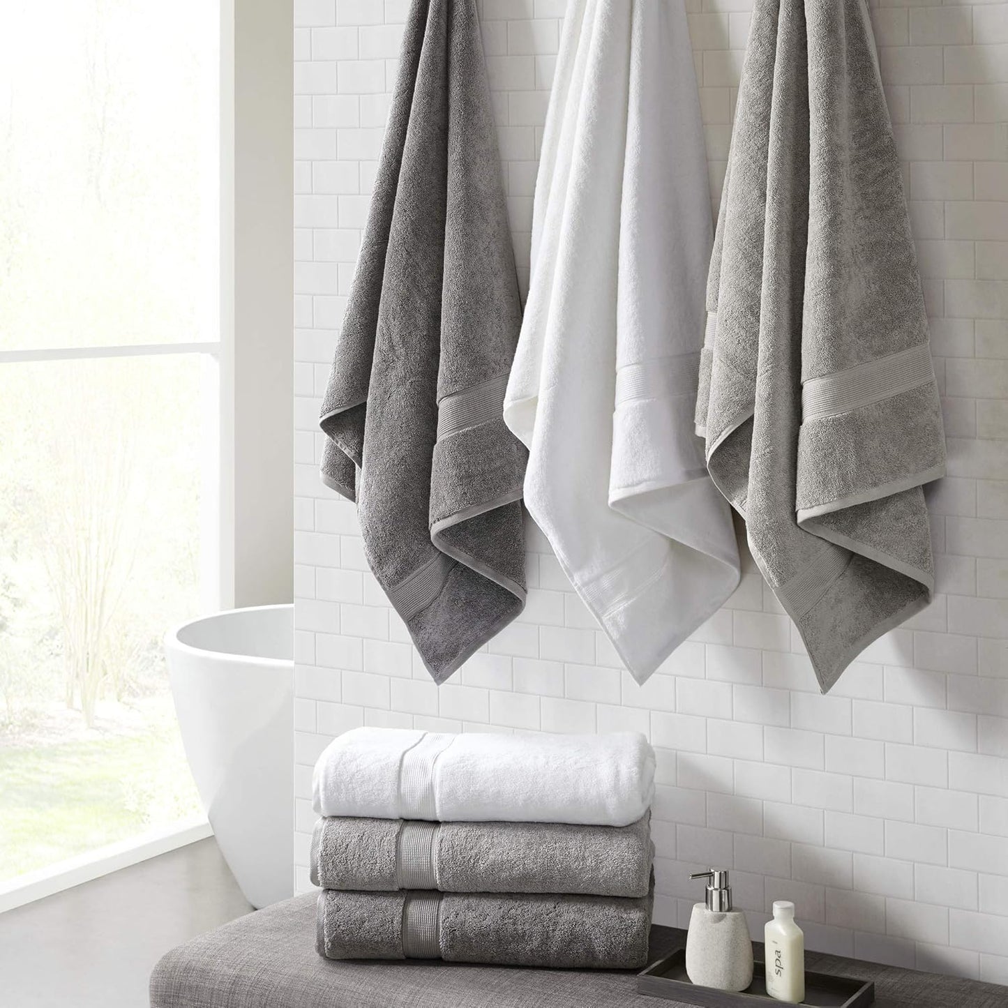 Madison Park 800GSM Bath Sheet Towel Oversized 34" x 68" 2 Pack 100% Cotton Bath Towel Set Highly Absorbent Hotel Spa Quality for Bathroom, Grey