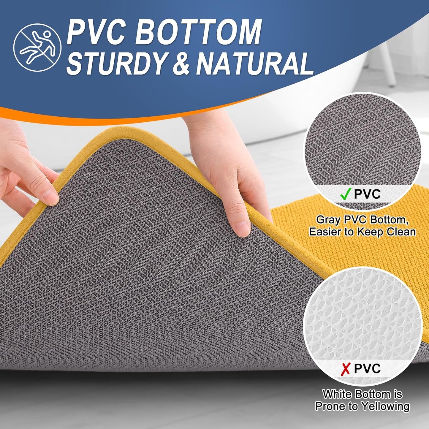 OLANLY Thick Memory Foam Bath Mat Rug 30x20, Extra Soft Absorbent Bathroom Rug, Quick Dry Bath Mats, Non-Slip, Machine Washable Carpet for Floor, Tub and Shower, Home Decor Accessories, Golden Yellow